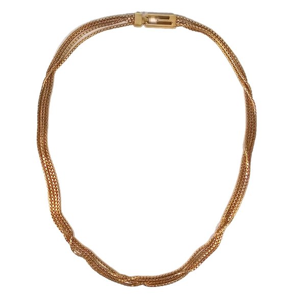 4-Strand Box Chain Necklace Gold Tone 14 Inches Buckle Clasp - Picture 1 of 3